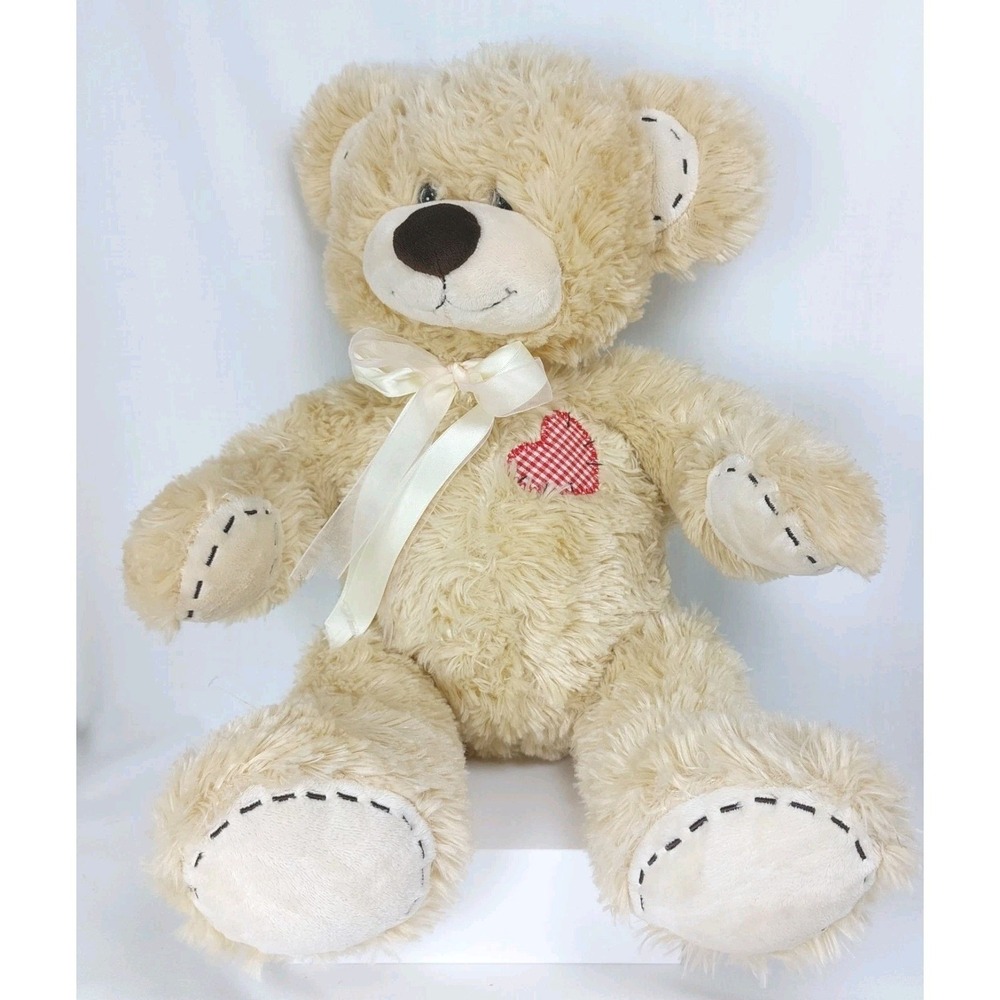 16" Build a Bear BAB Champ Stitched Ivory Teddy Heart Patch Stuffed Plush Toy